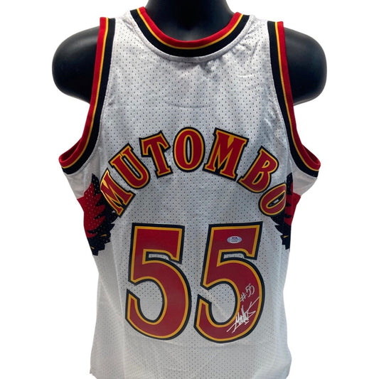 Dikembe Mutombo Autographed Atlanta Hawks White 1996-97 Mitchell & Ness Swingman Jersey PSA
