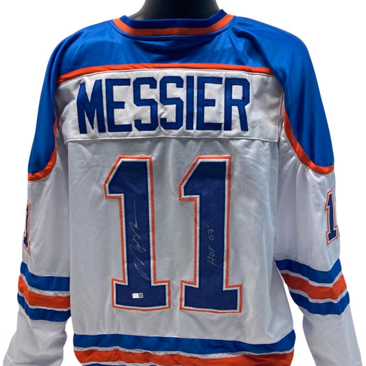 Mark Messier Autographed Edmonton Oilers White Jersey “HOF 07” Inscription Steiner CX