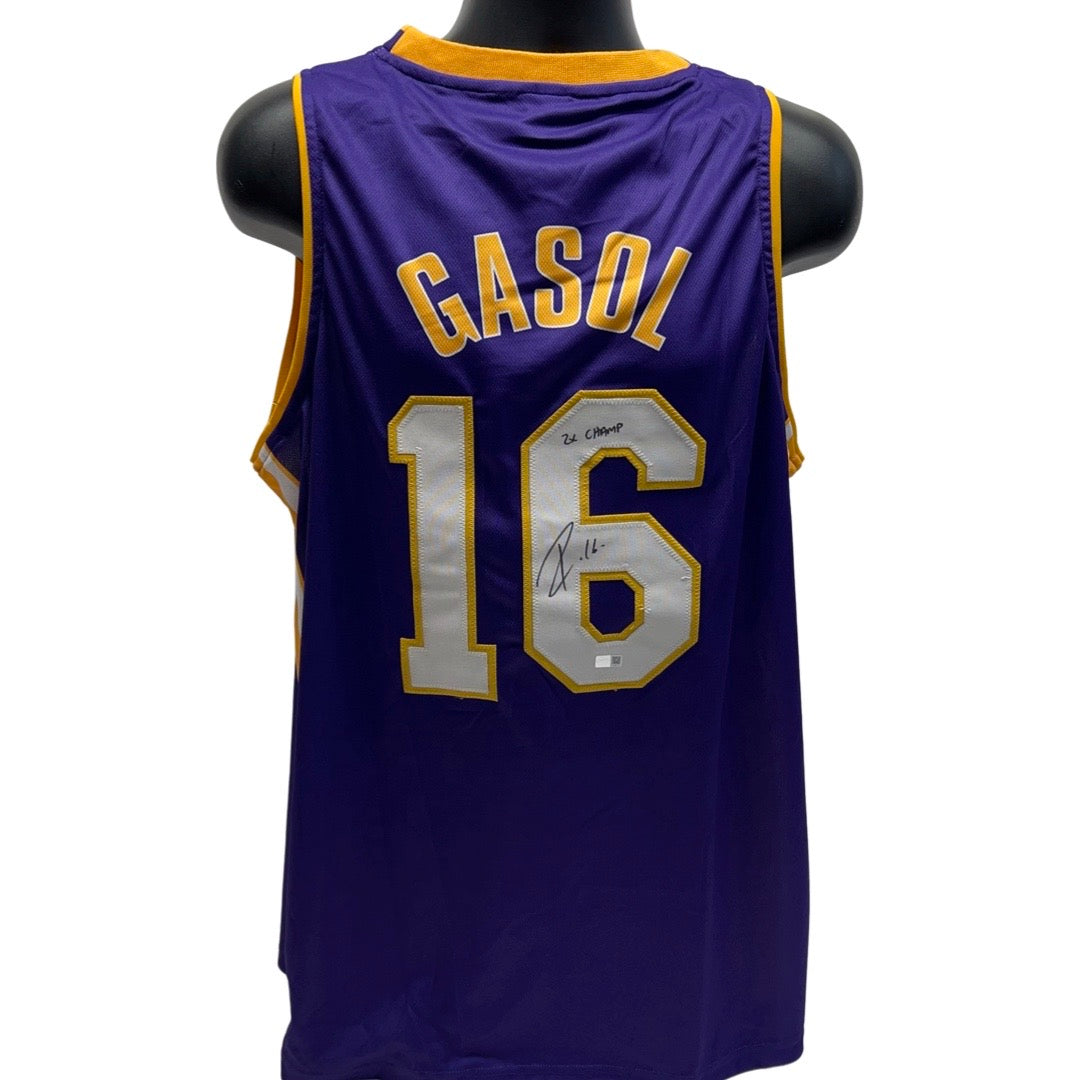 Pau Gasol Autographed Los Angeles Lakers Purple Jersey “2x Champ” Inscription Steiner CX