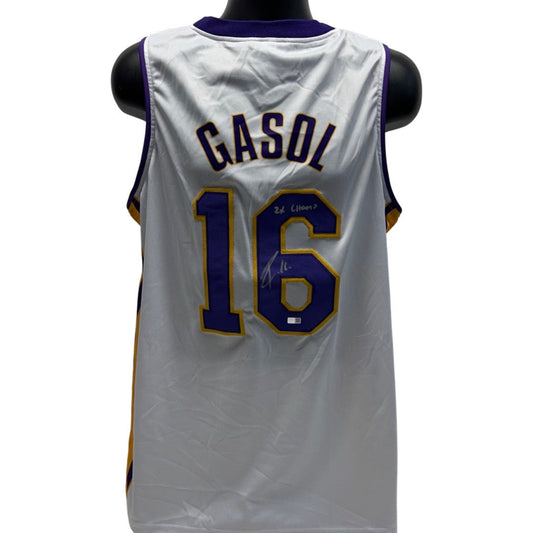 Pau Gasol Autographed Los Angeles Lakers White Jersey 2x Champ Inscription Steiner CX