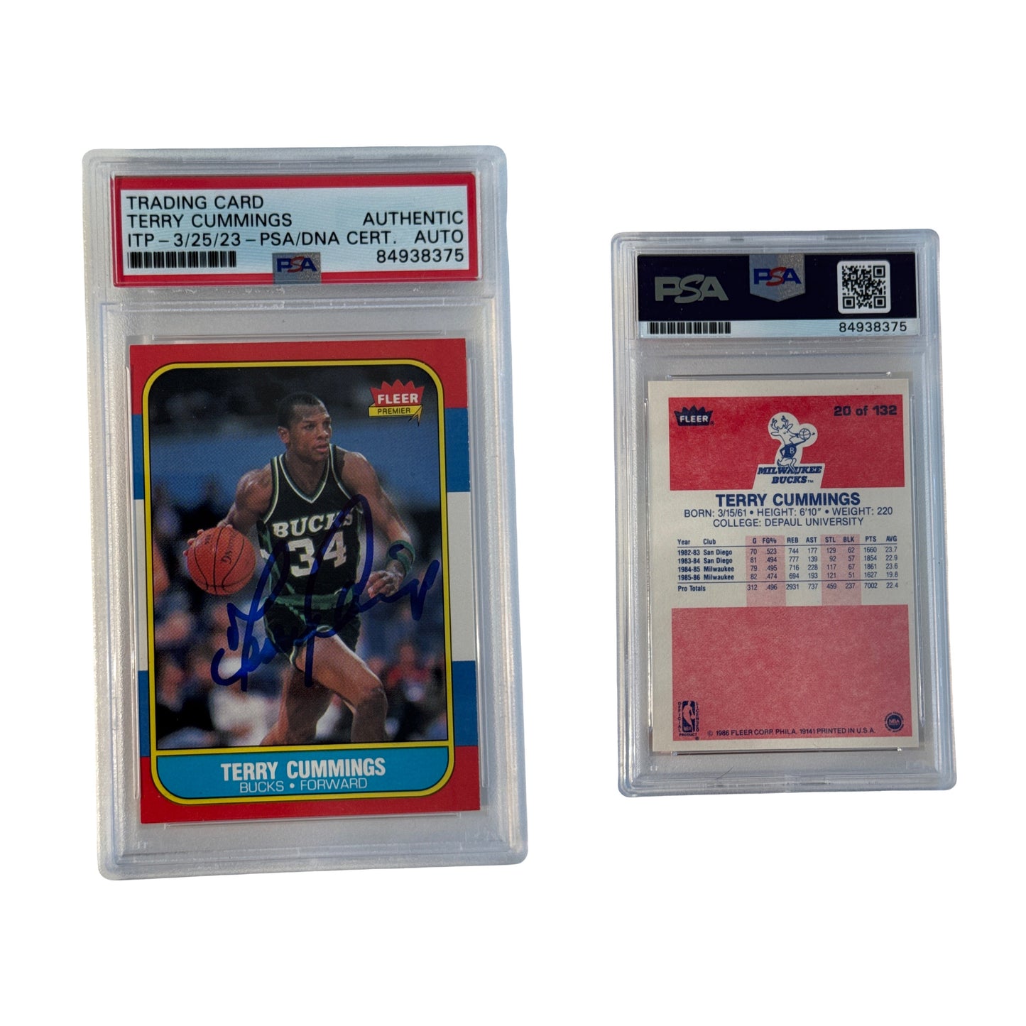 1986 Terry Cummings Autographed Fleer #20 PSA Authentic Auto