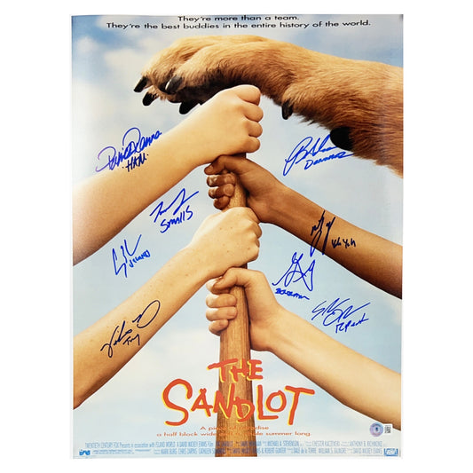 The Sandlot Cast Autographed Movie Poster Dog Paw 8 Cast Members 16x20 w/ Character Name Inscriptions Beckett