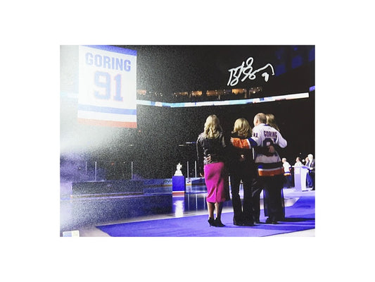 Butch Goring Autographed New York Islanders Banner Number w/ Family 11x14 Steiner CX