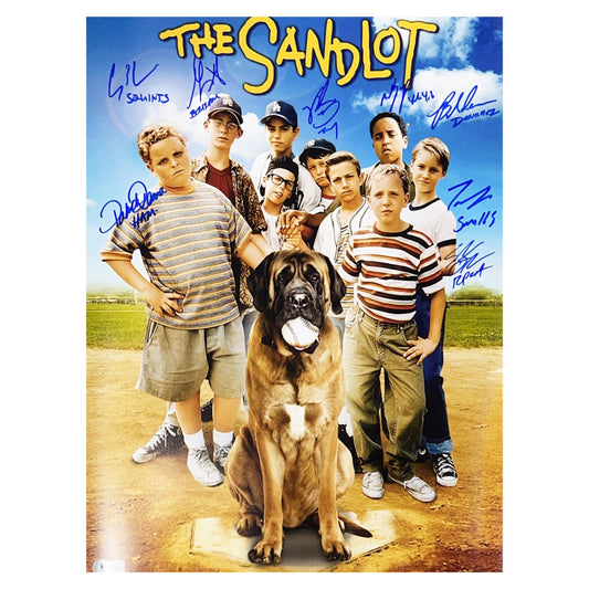 The Sandlot Cast Autographed Movie Poster Full Dog 8 Cast Members 16x20 w/ Character Name Inscriptions Beckett
