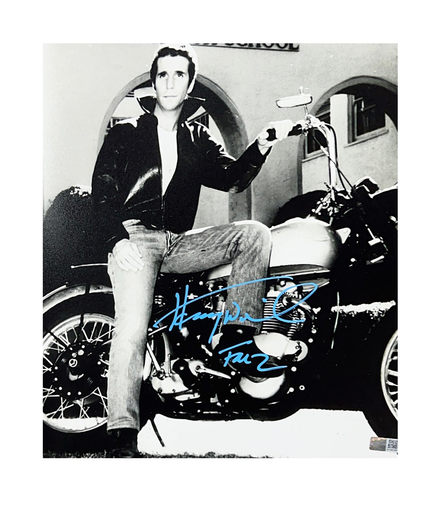 Henry Winkler Autographed Fonzie On Bike Blue 11x14 Photo Steiner CX