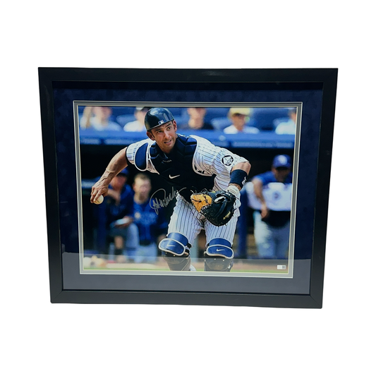 Jorge Posada Autographed New York Yankees Throw 16x20 Steiner CX - Framed