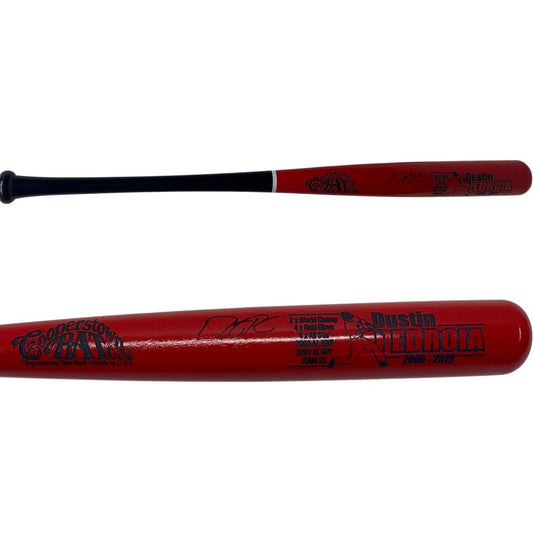Dustin Pedroia Autographed Boston Red Sox Red Barrel Cooperstown Bat Steiner CX