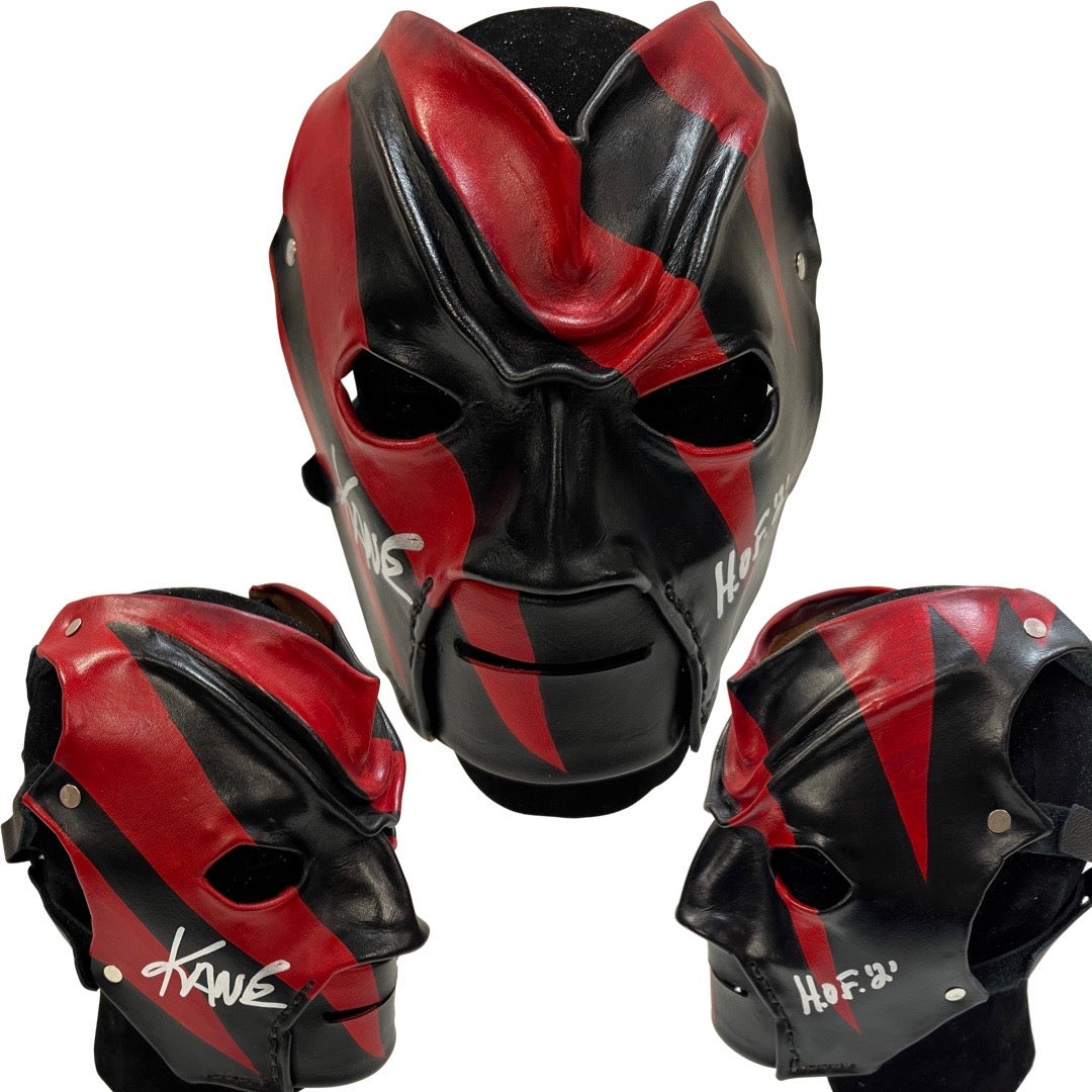 Kane Autographed WWE Black Chin Classic Mask “HOF 21” Inscription Steiner CX