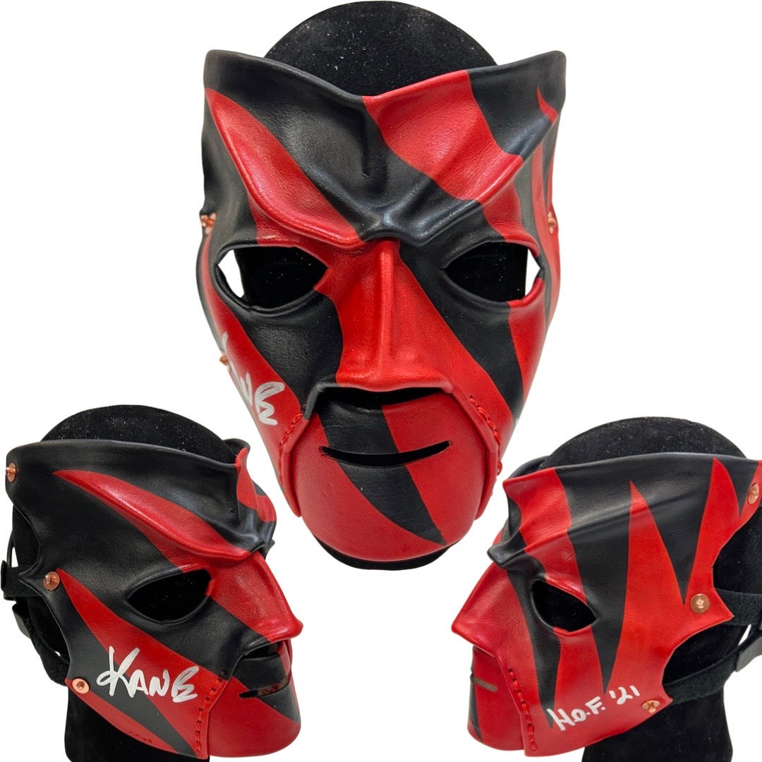 Kane Autographed WWE Red Chin Classic Mask “HOF 21” Inscription Steiner CX