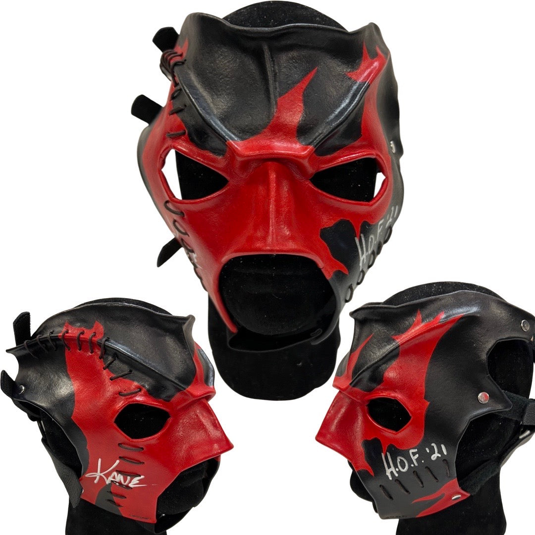 Kane Autographed WWE Black/Red Half Mask HOF 21 Inscription Steiner CX