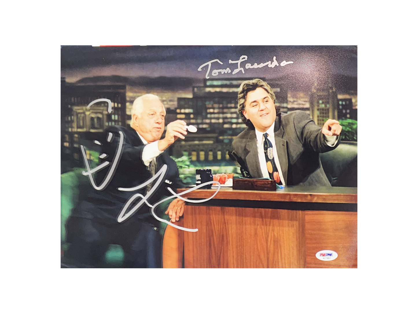 Tommy Lasorda & Jay Leno Autographed Tonight Show 11x14 PSA