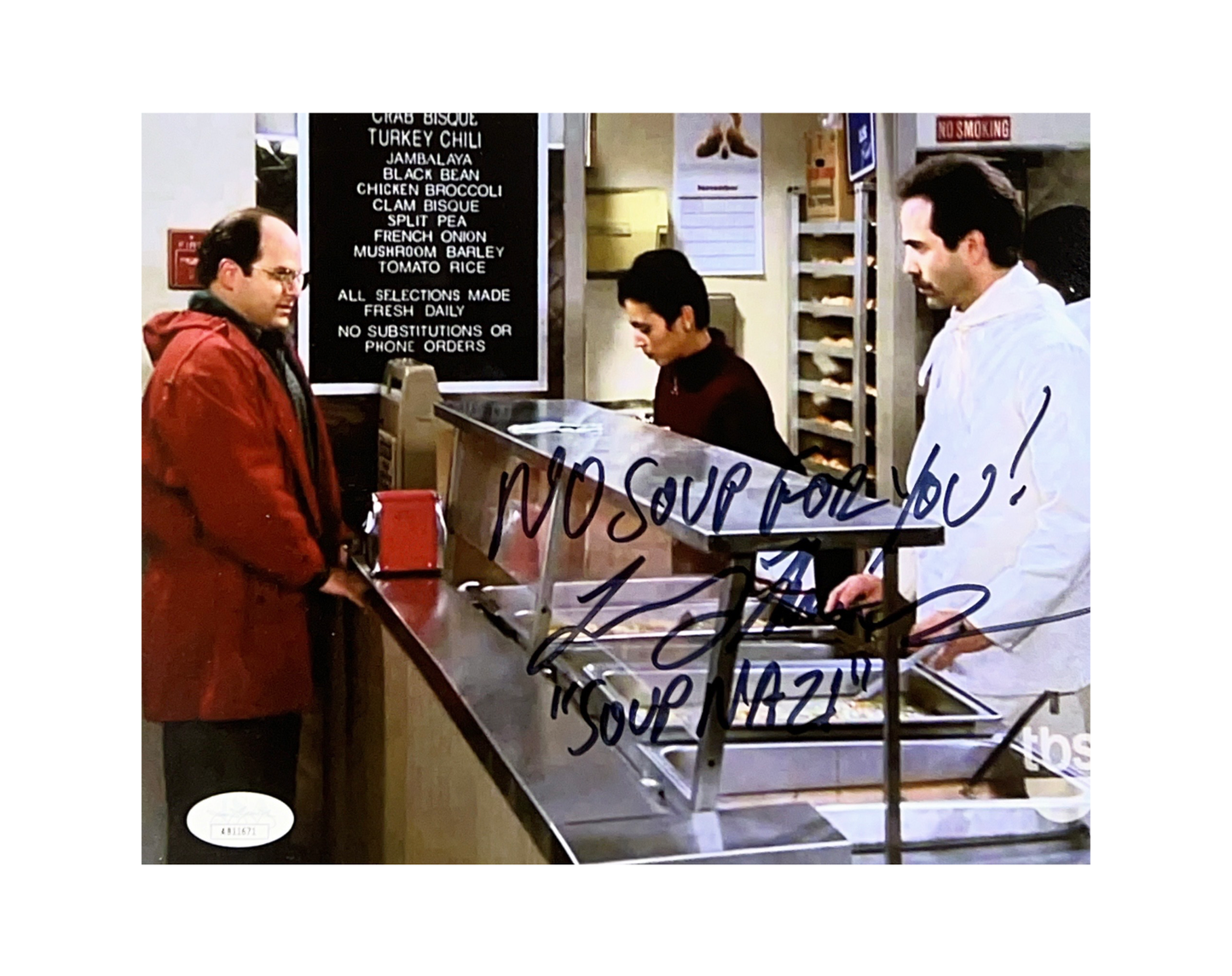 Larry Thomas Autographed Seinfeld Soup Nazi 8x10 "No Soup For You! & Soup Nazi" Inscription JSA