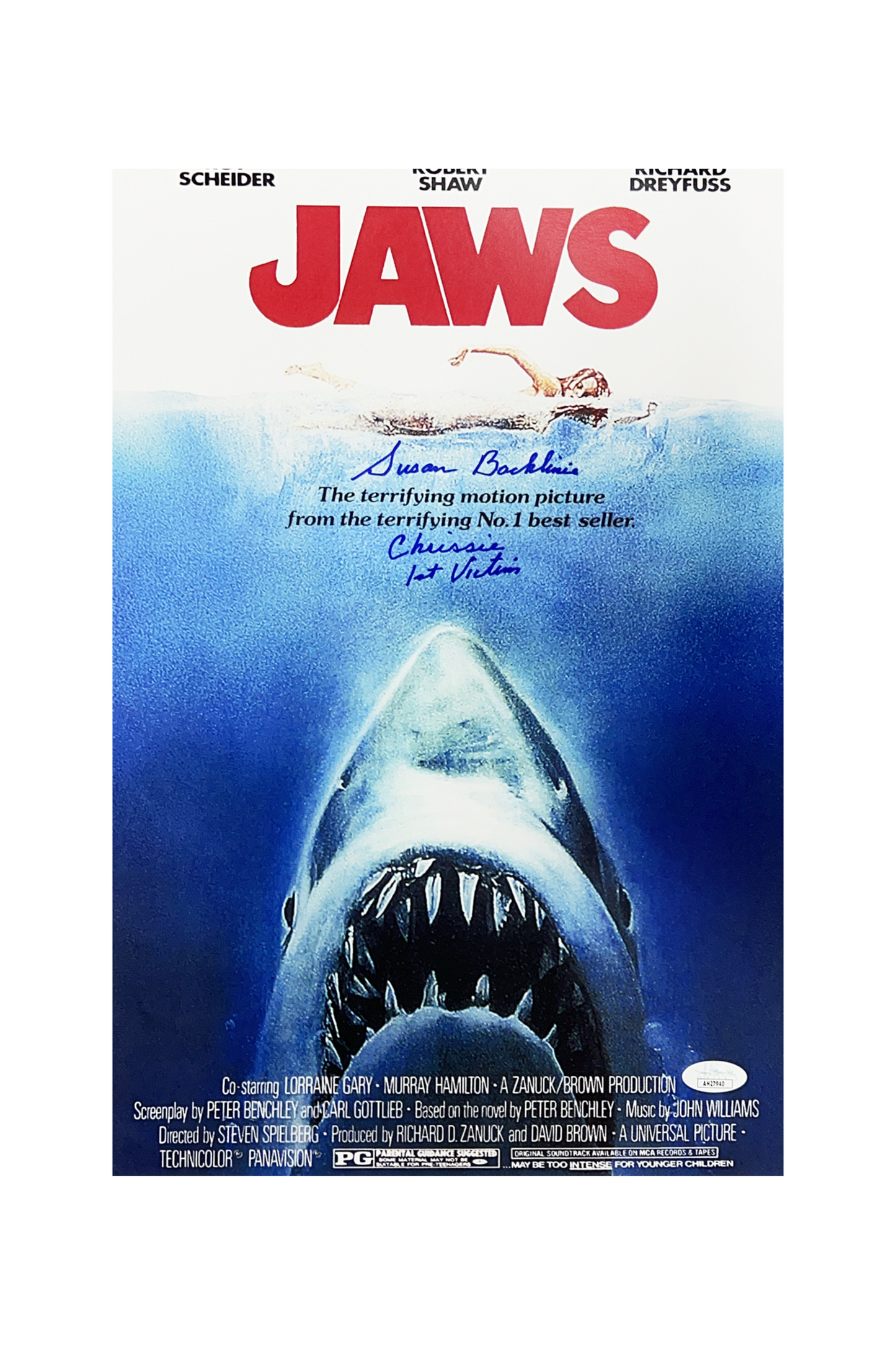 Susan Backlinie Autographed Jaws 10x16 "Christie 1st Victim!" Inscription JSA