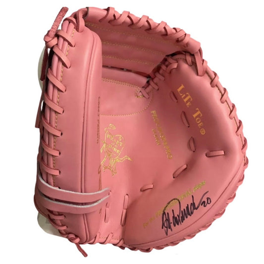 Jorge Posada Autographed New York Yankees Rawlings Heart of the Hide JP20 Pink Game Model Catcher Glove JSA