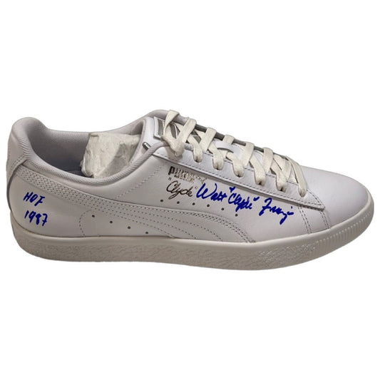 Walt Clyde Frazier Autographed New York Knicks White Puma Sneaker Clyde, HOF 1987 Inscriptions Steiner CX
