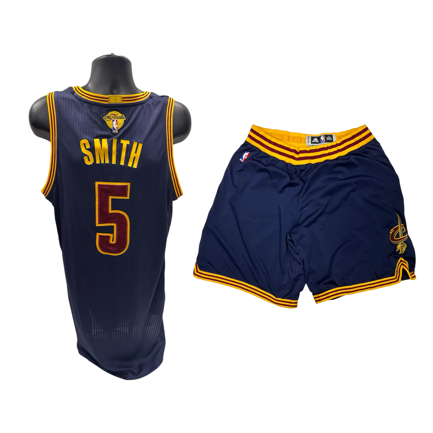 J.R. Smith Game Used 2017 NBA Finals Cleveland Cavaliers Navy Blue Full Uniform