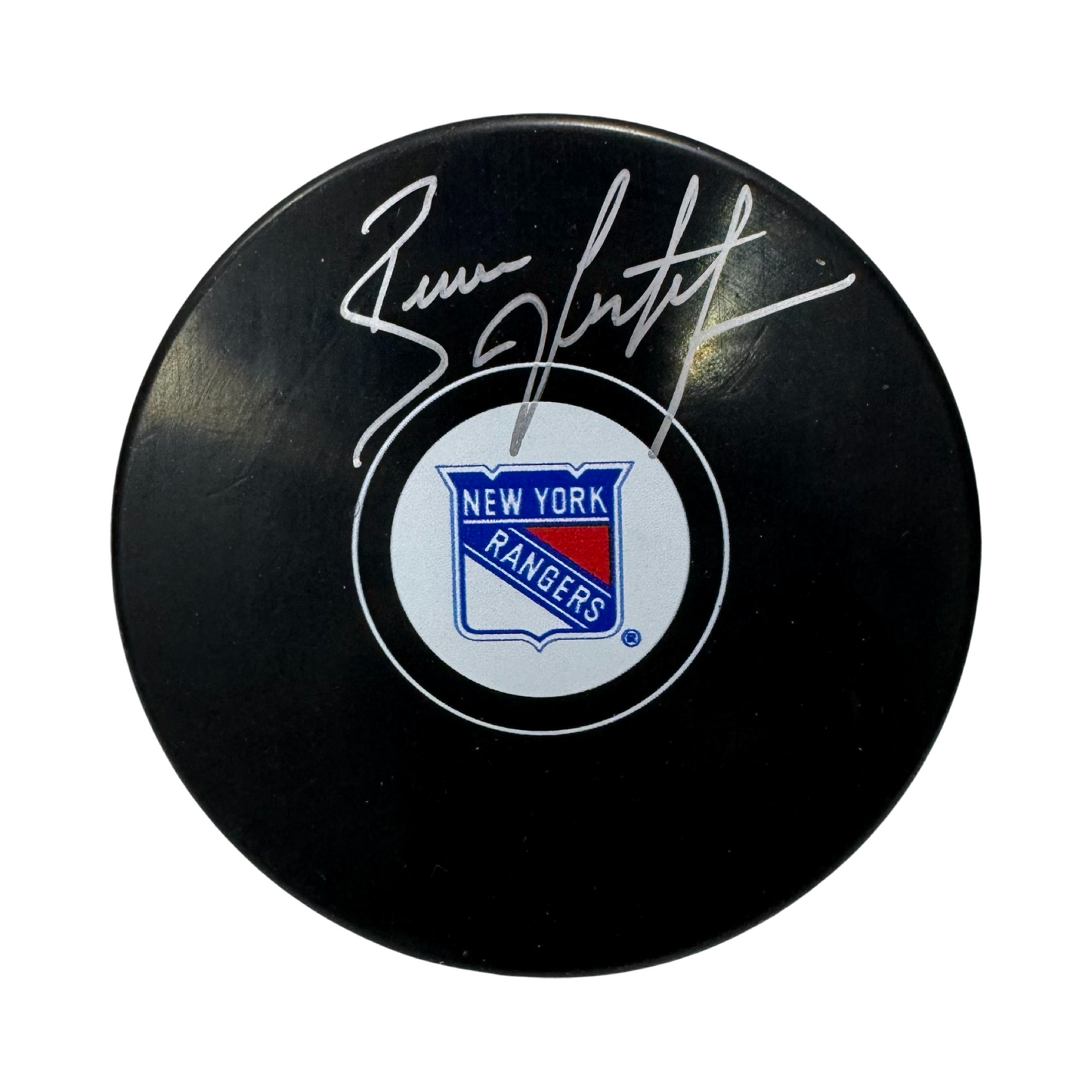 Brian Leetch Autographed New York Rangers Logo Puck Steiner