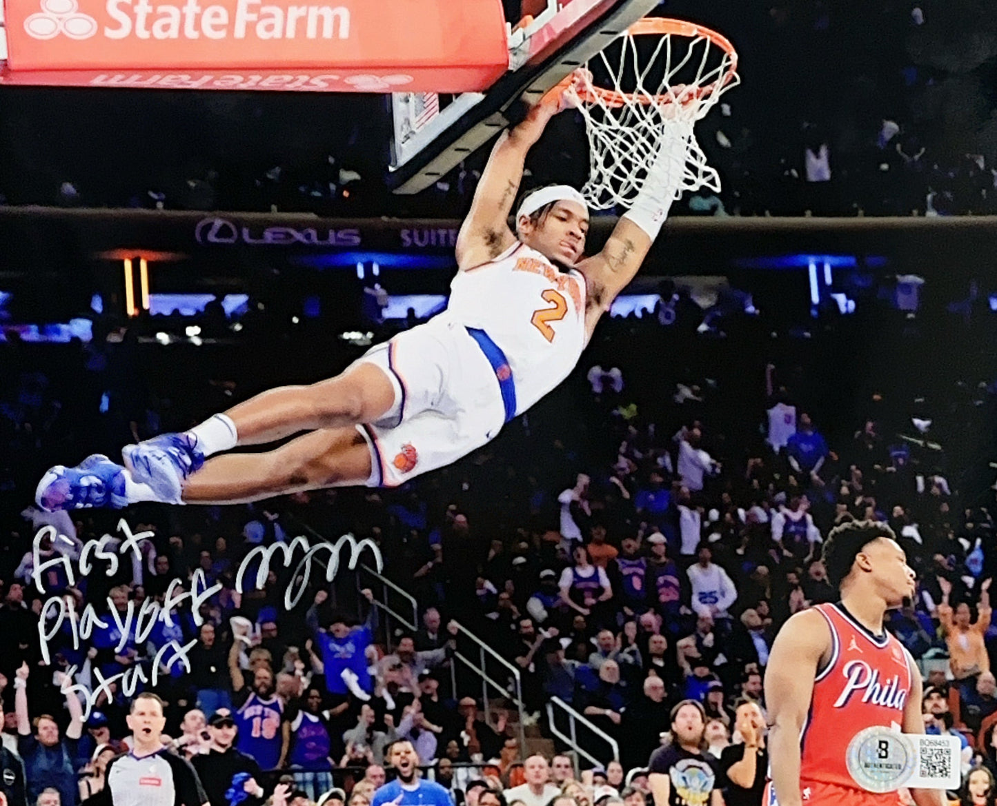 Miles Deuce McBride Autographed New York Knicks Dunk "First Playoff Start" Inscribed 8x10 Beckett