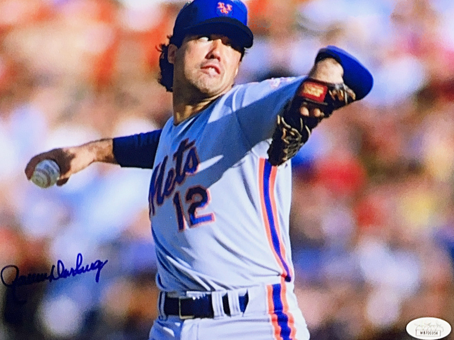 Ron Darling Autographed New York Mets Pitching Stretch 8x10 JSA