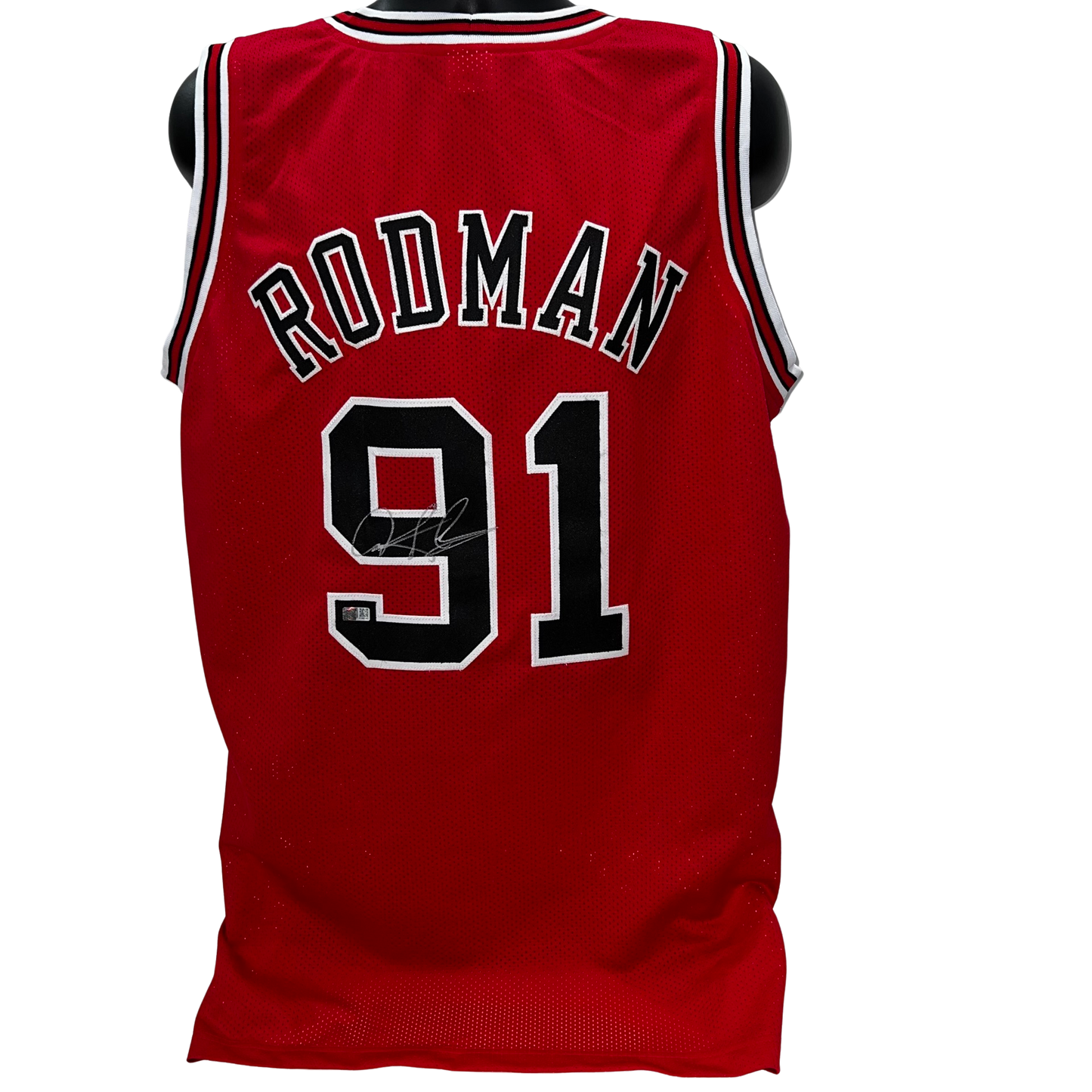 Dennis Rodman Autographed Chicago Bulls Red Jersey Steiner