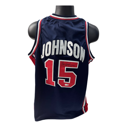 Larry Johnson Autographed USA Navy Blue Jersey Beckett