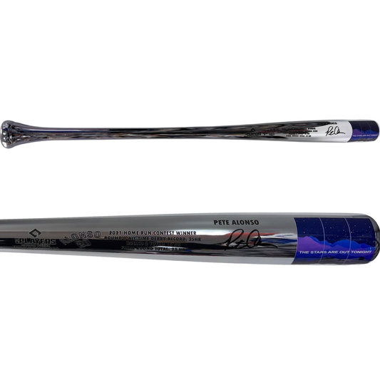 Pete Alonso Autographed New York Mets Chrome Home Run Derby Record Engraved Bat MLB & Fanatics