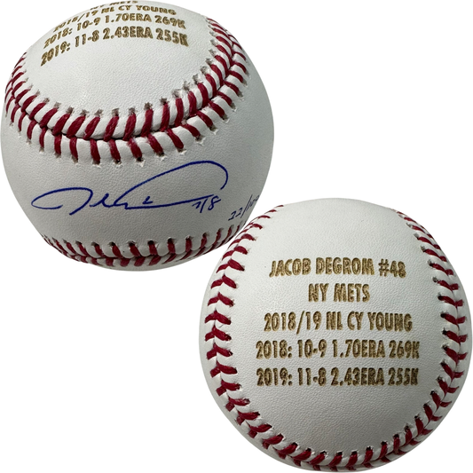 Jacob deGrom Autographed New York Mets 2018/19 C7 Young Stat Engraved OMLB MLB & Fanatics