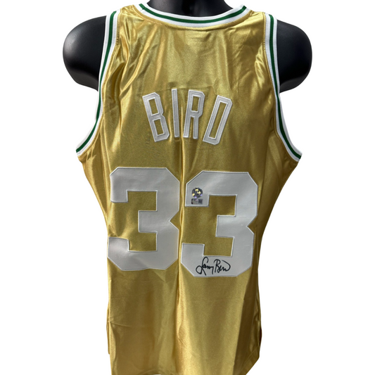 Larry Bird Autographed Boston Celtics 1985-86 Gold Mitchell & Ness Swingman Jersey Back Sig Steiner CX & Larry Bird COA