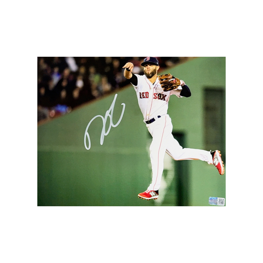 Dustin Pedroia Autographed Boston Red Sox Jump Throw 8x10 Steiner CX
