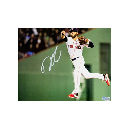 Dustin Pedroia Autographed Boston Red Sox Jump Throw 8x10 Steiner CX - Unframed
