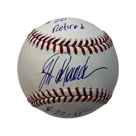 Jorge Posada Autographed New York Yankees OMLB #20 Retired 8-22-15 Inscription Steiner CX