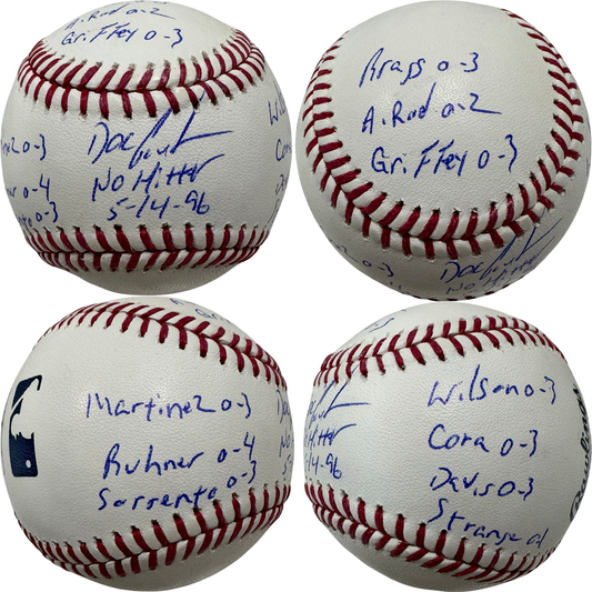 Doc Gooden Autographed New York Yankees OMLB "No Hitter 5-14-96, Bragg 0-3, A-Rod 0-2, Griffey 0-3, Martinez 0-3, Buchner 0-4, Sorrento 0-3, Wilson 0-3, Cora 0-3, Davis 0-2, Strange 0-1" Inscriptions Steiner CX