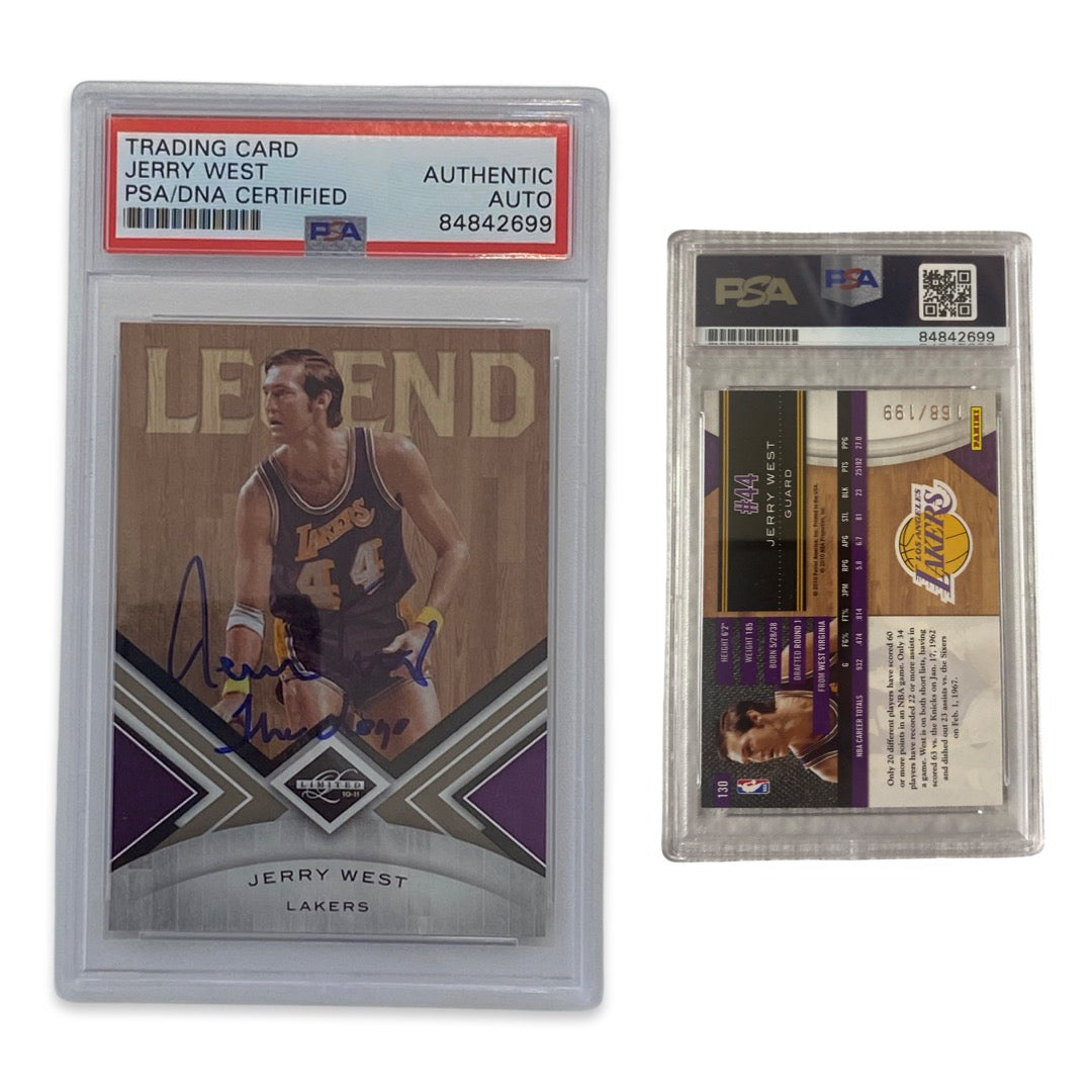 2010 Jerry West Autographed Panini Limited Legend /199 #130 The Logo Inscription PSA Auto Authentic