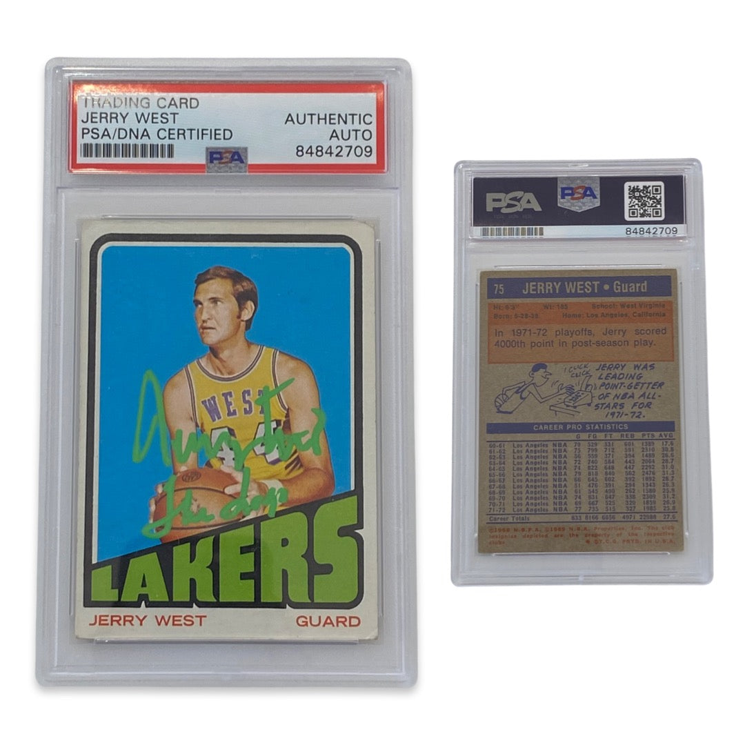 1972-73 Jerry West Topps #75 Autographed The Logo Inscription Green Ink PSA Auto Authentic