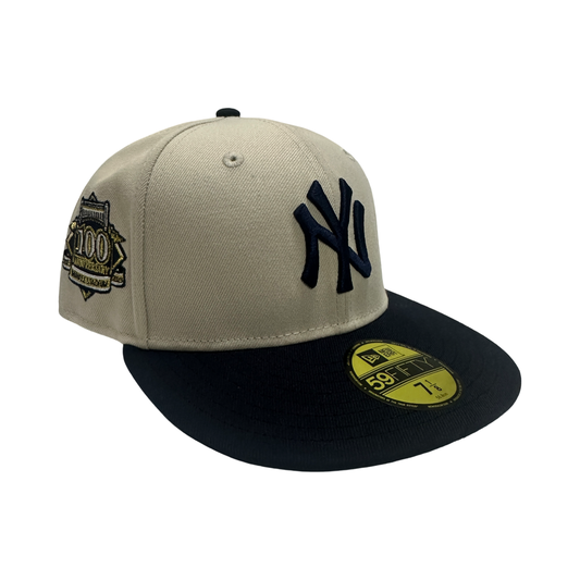 New Era MLB New York Yankees Fitted Beige 100th Anniversary Stadium Hat Size 7 1/8th