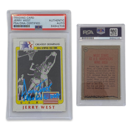 1983 Jerry West Greatest Olympians USA Basketball Card #91 Autographed “1960 Gold USA” Inscription PSA Auto Authentic