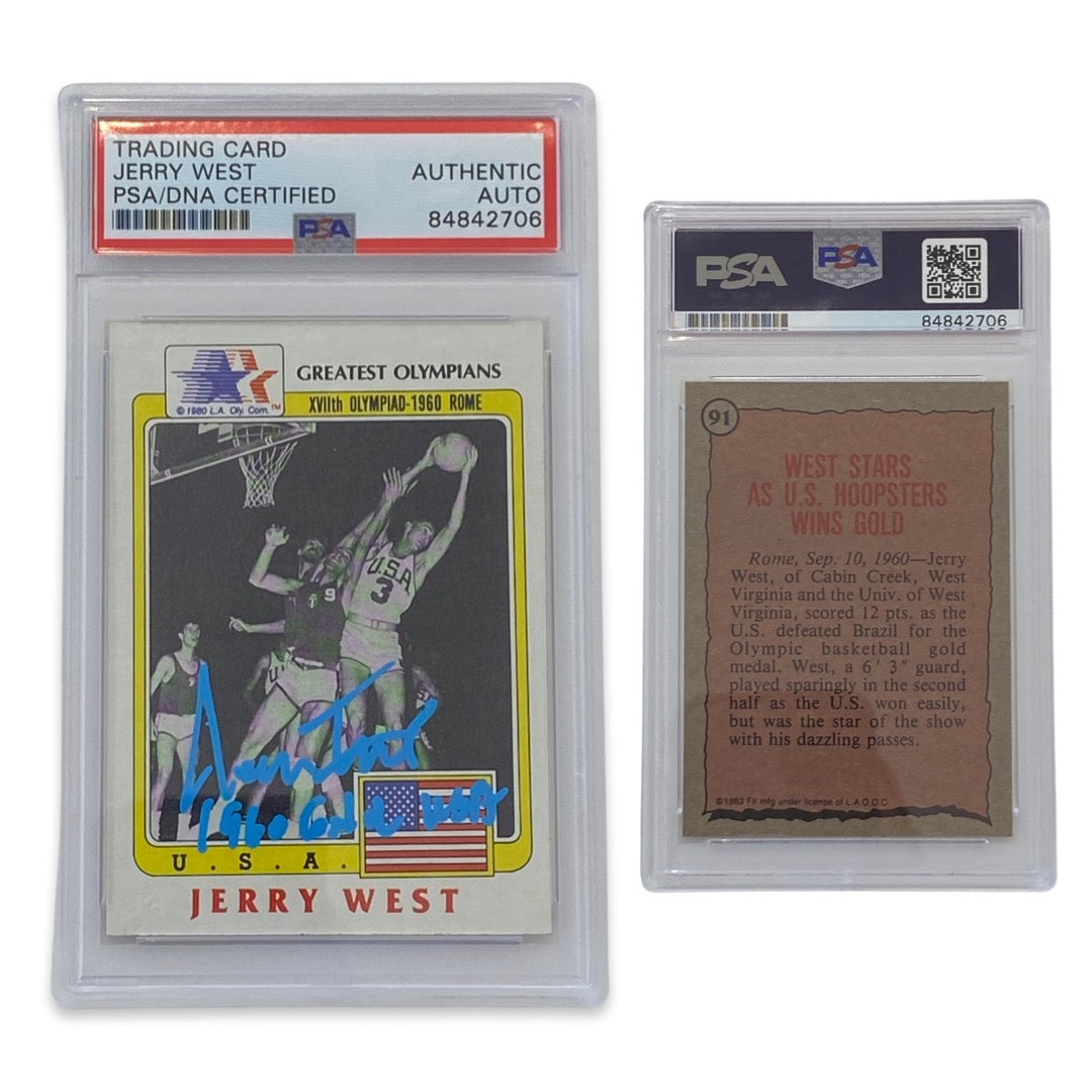 1983 Jerry West Greatest Olympians USA Basketball Card #91 Autographed 1960 Gold USA Inscription PSA Auto Authentic