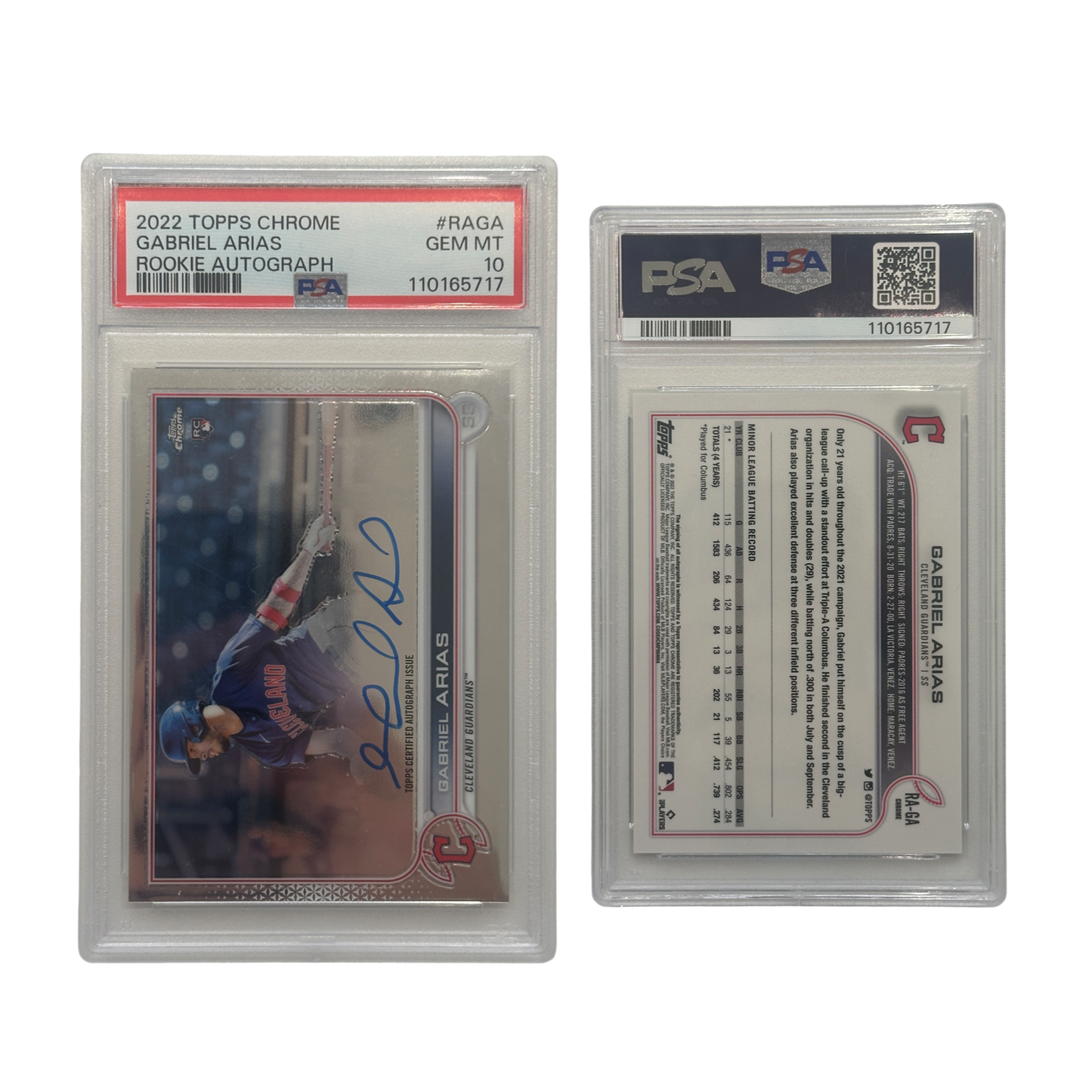 2022 Gabriel Arias Autographed Topps Chrome Rookie Card #RAGA PSA 10 GEM MT
