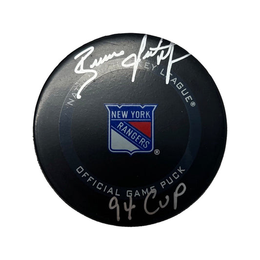 Brian Leetch Autographed New York Rangers Official Game Puck 94 Cup Inscription Steiner CX