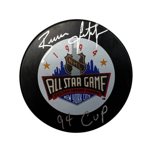 Brian Leetch Autographed New York Rangers 1994 All Star Game Logo Puck 94 Cup Inscription Steiner CX