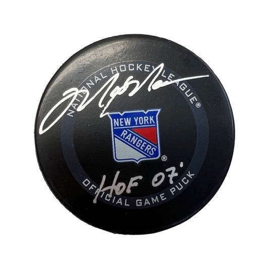Mark Messier Autographed New York Rangers Official Game Puck HOF 07 Inscription Steiner CX