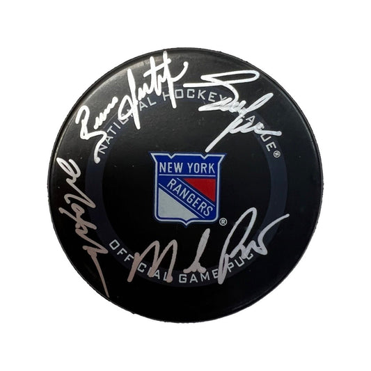 Mark Messier, Mike Richter, Brian Leetch & Adam Graves Autographed New York Rangers Core 94 Official Game Puck Steiner CX
