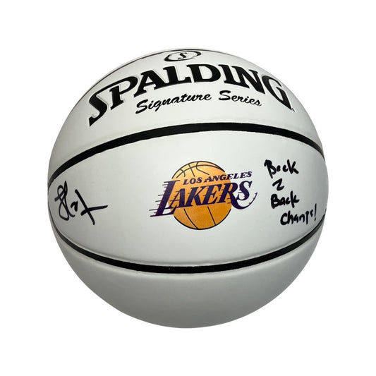 Lamar Odom Autographed Los Angeles Lakers White Panel Logo Basketball “Back 2 Back Champs” Inscription Steiner CX