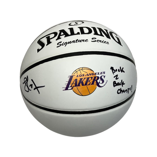 Lamar Odom Autographed Los Angeles Lakers White Panel Logo Basketball Back 2 Back Champs Inscription Steiner CX