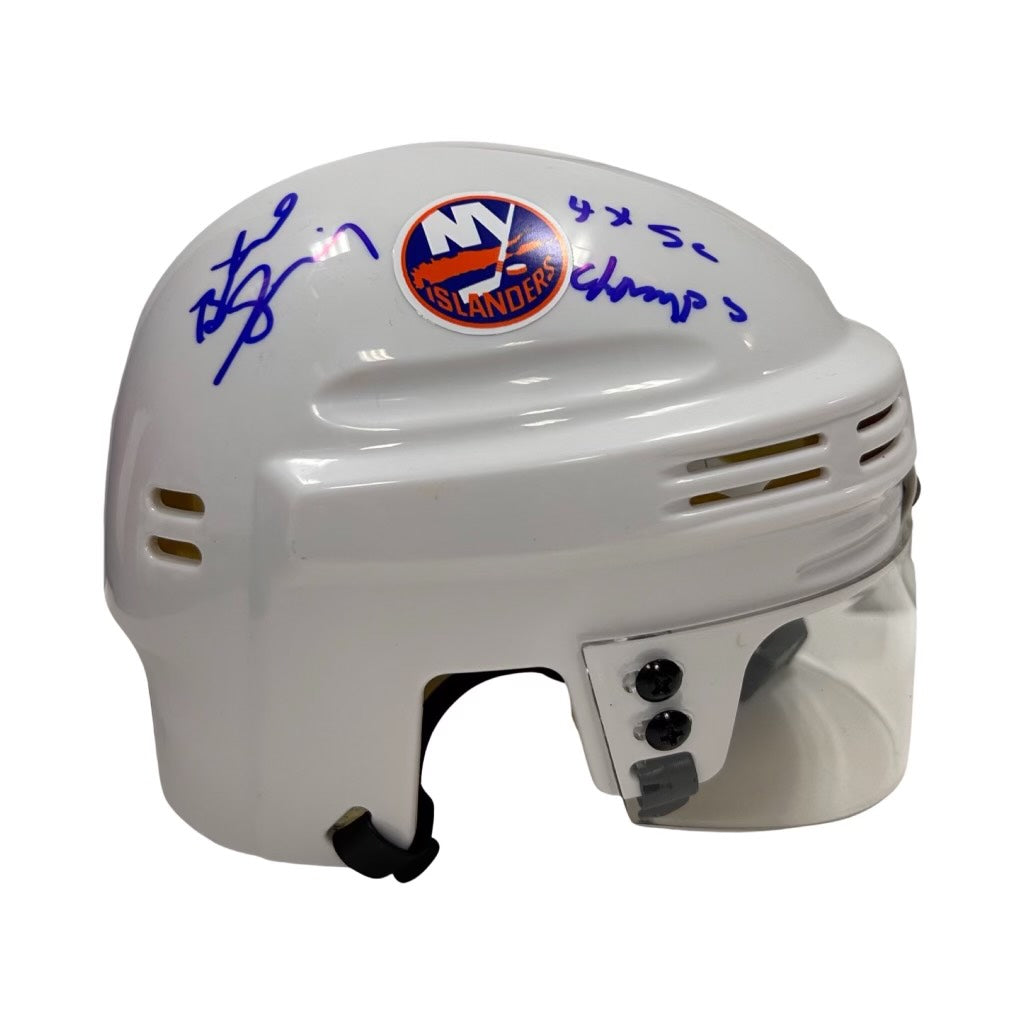 Butch Goring Autographed New York Islanders White Mini Helmet “4x SC Champs” Inscription Steiner CX