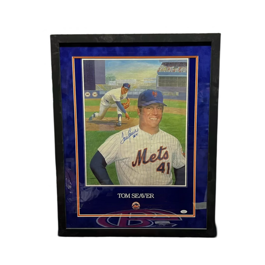 Tom Seaver Autographed New York Mets Framed #41 Inscribed 19x26 Poster JSA