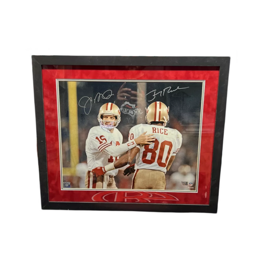 Joe Montana & Jerry Rice Autographed San Francisco 49’ers White Jerseys 16x20 Fanatics - Framed