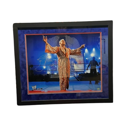 Ric Flair Autographed WWF/WWE Orange Robe 16x20 "16X" Inscription Leaf - Framed