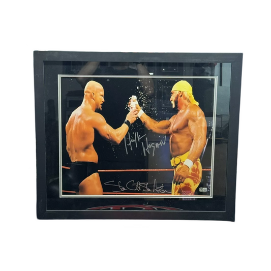 Hulk Hogan & Stone Cold Steve Austin Autographed WWE 16x20 Beckett - Framed