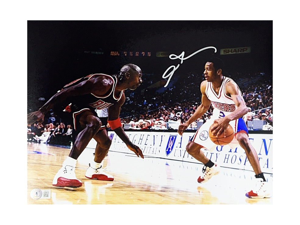Allen Iverson Autographed Philadelphia 76ers vs Jordan 11x14 Beckett